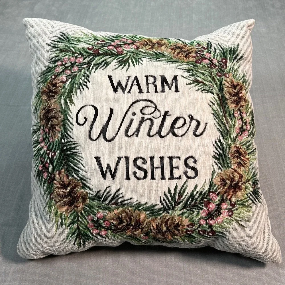 Warm Winter Wishes Tapestry Pillow Cabin Lodge Christmas Holiday Decor (#2)